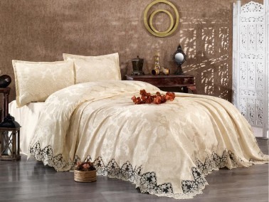 Başak Double Bedspread Set Vanilla - Thumbnail