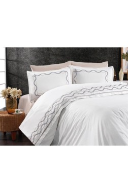 Basak Embroidered 100% Cotton Duvet Cover Set, Duvet Cover 200x220, Sheet 240x260, Double Size, Full Size Gray - Thumbnail