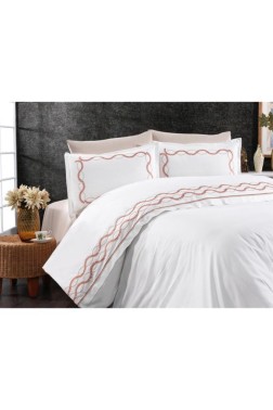 Basak Embroidered 100% Cotton Duvet Cover Set, Duvet Cover 200x220, Sheet 240x260, Double Size, Full Size Orange - Thumbnail