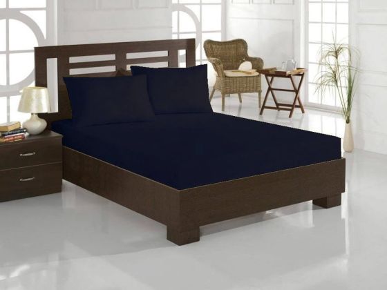 Bed Sheet 100x200 Elastic %100 Cotton Single Size Navy Blue