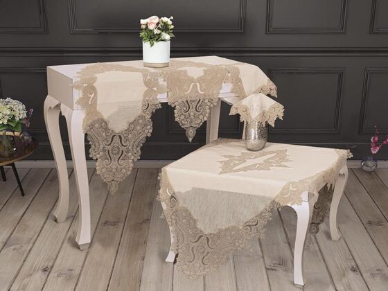 Bougainvillea Linen 5 Piece Silvery Living Room Set Cream Gold