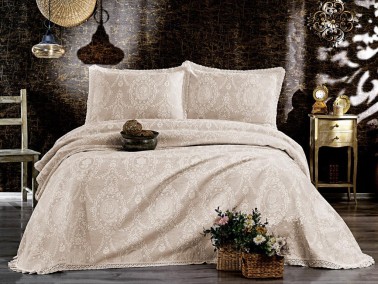 Çeyiz Diyarı - Begonia Double Bedspread Set Cappucino Çeyiz Diyarı - Begonia Double Bedspread Set Cappucino