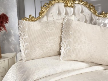 Belins Bedding Set 3 pcs, Bedspread 250x250 cm, Lace, Double Size, Cream - Thumbnail