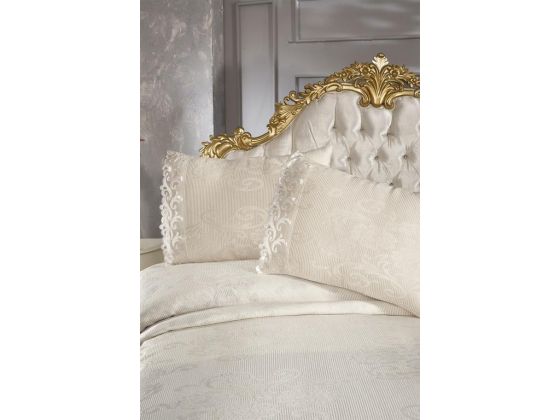 Belins Bedding Set 3 pcs, Bedspread 250x250 cm, Lace, Double Size, Cream