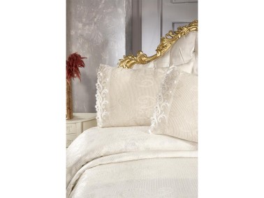 Belins Bedding Set 3 pcs, Bedspread 250x250 cm, Lace, Double Size, Cream - Thumbnail