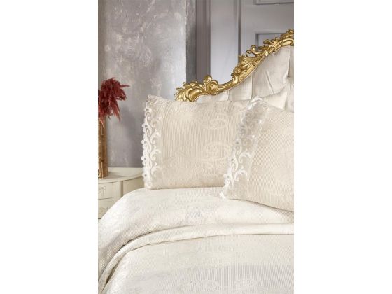 Belins Bedding Set 3 pcs, Bedspread 250x250 cm, Lace, Double Size, Cream