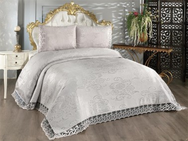Belins Bedding Set 3 pcs, Bedspread 250x250 cm, Lace, Double Size Gray - Thumbnail
