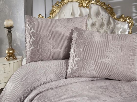 Belins Bedding Set 3 pcs, Bedspread 250x250 cm, Lace, Double Size Gray