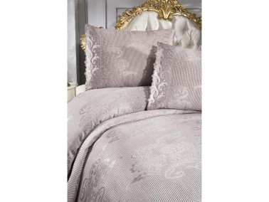 Belins Bedding Set 3 pcs, Bedspread 250x250 cm, Lace, Double Size Gray - Thumbnail