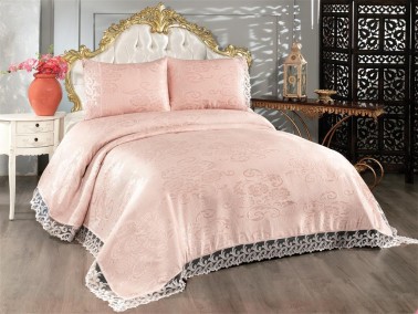 Belins Bedding Set 3 pcs, Bedspread 250x250 cm, Lace, Double Size Pink - Thumbnail