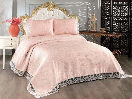 Belins Bedding Set 3 pcs, Bedspread 250x250 cm, Lace, Double Size Pink