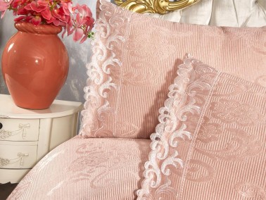 Belins Bedding Set 3 pcs, Bedspread 250x250 cm, Lace, Double Size Pink - Thumbnail