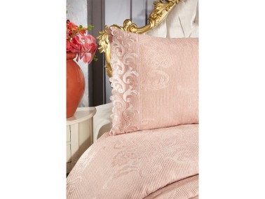 Belins Bedding Set 3 pcs, Bedspread 250x250 cm, Lace, Double Size Pink - Thumbnail