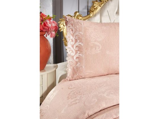 Belins Bedding Set 3 pcs, Bedspread 250x250 cm, Lace, Double Size Pink