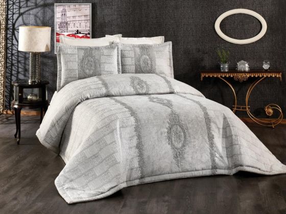Beliza Embroidered Velvet Double Bedspread Gray