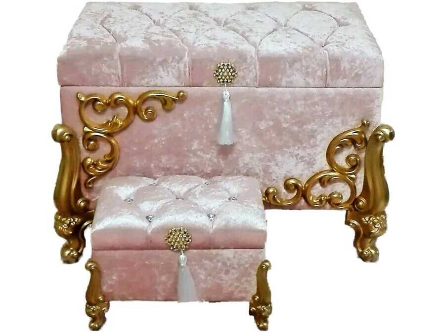 Dowry World - Belkıs Velvet Double Dowry Chest Powder Dowry World - Belkıs Velvet Double Dowry Chest Powder