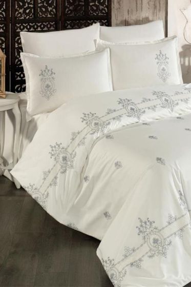 Bella Embroidered 100% Cotton Duvet Cover Set, Duvet Cover 200x220, Sheet 240x260, Double Size, Full Size Blue