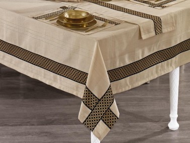Bera Embroidered Linen Placemat with Table Cloth Set 14 Pcs - Thumbnail