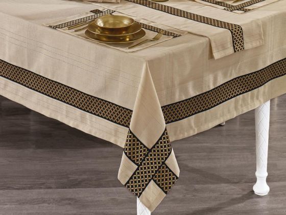 Bera Embroidered Linen Placemat with Table Cloth Set 14 Pcs