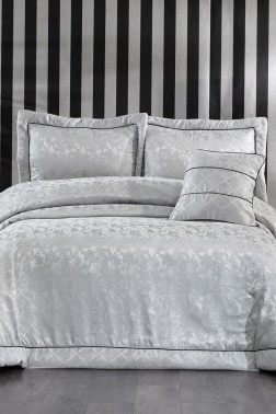 Beren Quilted Jacquard Velvet Bedspread Set, Coverlet 270x270 with Pillowcase, Full Size Bed, Double Size Coverlet, Gray - Thumbnail