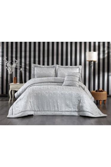 Beren Quilted Jacquard Velvet Bedspread Set, Coverlet 270x270 with Pillowcase, Full Size Bed, Double Size Coverlet, Gray