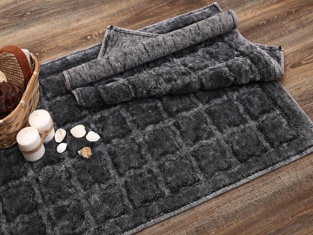 Çeyiz Diyarı - Bergama Cotton Bath Mat Set 2 Pcs - Dark Gray Çeyiz Diyarı - Bergama Cotton Bath Mat Set 2 Pcs - Dark Gray