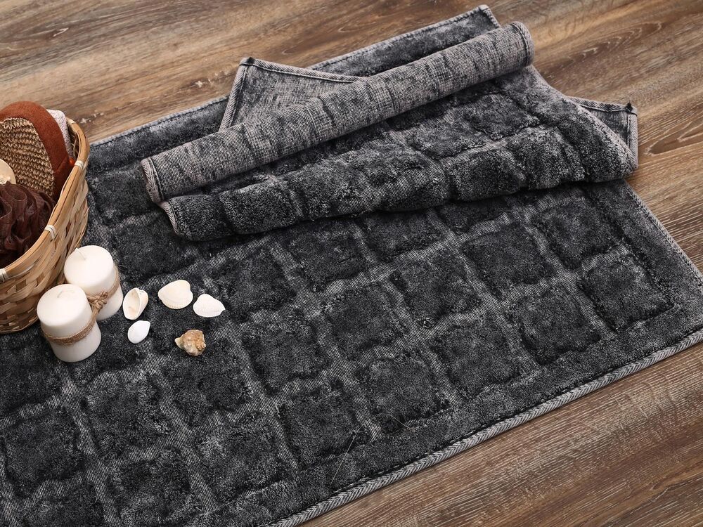 Bergama Cotton Bath Mat Set 2 Pcs - Dark Gray