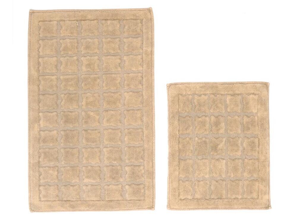 Bergama Cotton Bath Mat Set 2 Pcs Beige - Thumbnail