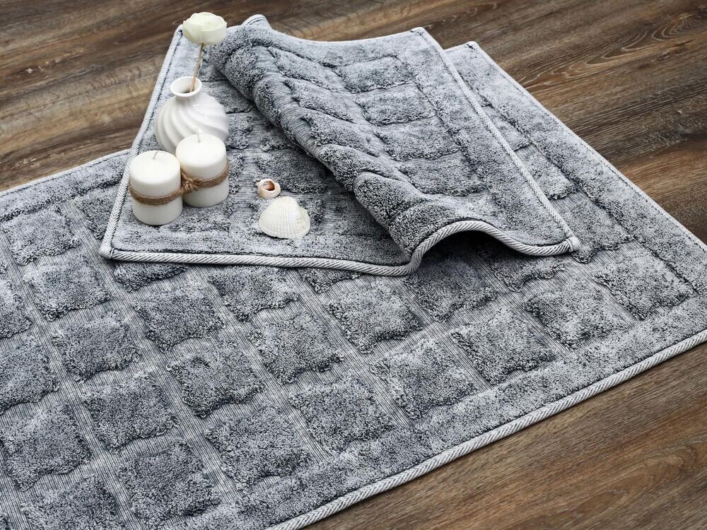 Çeyiz Diyarı - Bergama Cotton Bath Mat Set 2 Pcs Gray