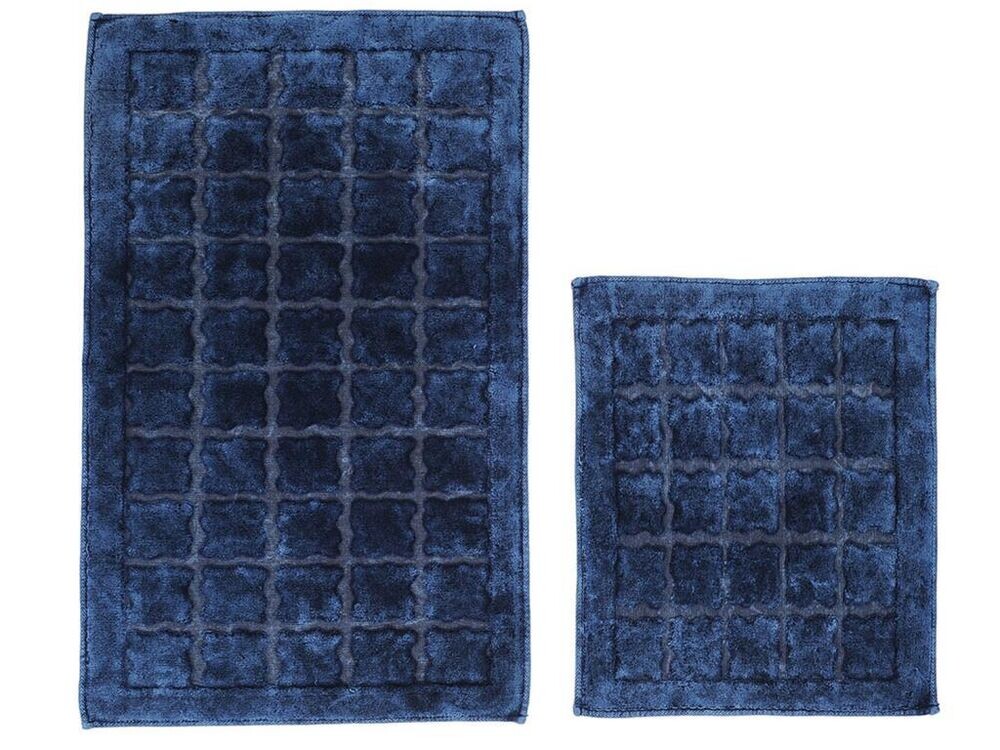 Bergama Cotton Bath Mat Set of 2 Navy Blue - Thumbnail