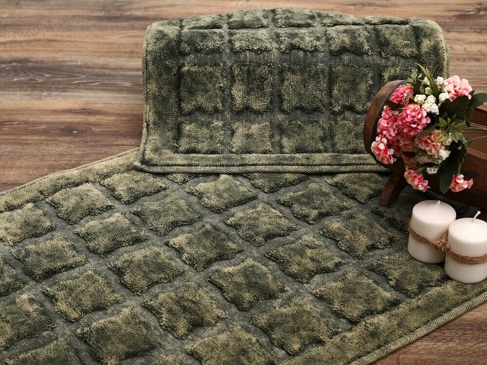 Çeyiz Diyarı - Bergama Cotton Bath Mat Set of 2 Green Çeyiz Diyarı - Bergama Cotton Bath Mat Set of 2 Green