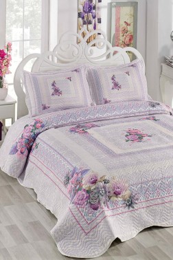 Berry Quilted Bedspread Set 3pcs, Coverlet 250x260, Pillowcase 50x70, Double Size, Full Size, Full Bed, - Thumbnail