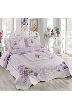 Berry Quilted Bedspread Set 3pcs, Coverlet 250x260, Pillowcase 50x70, Double Size, Full Size, Full Bed, - Thumbnail