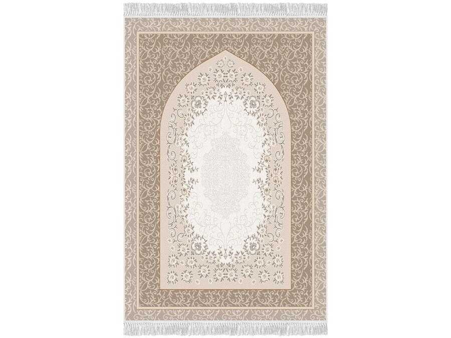 Bervaze Mix Velvet Prayer Rug Brown - Thumbnail