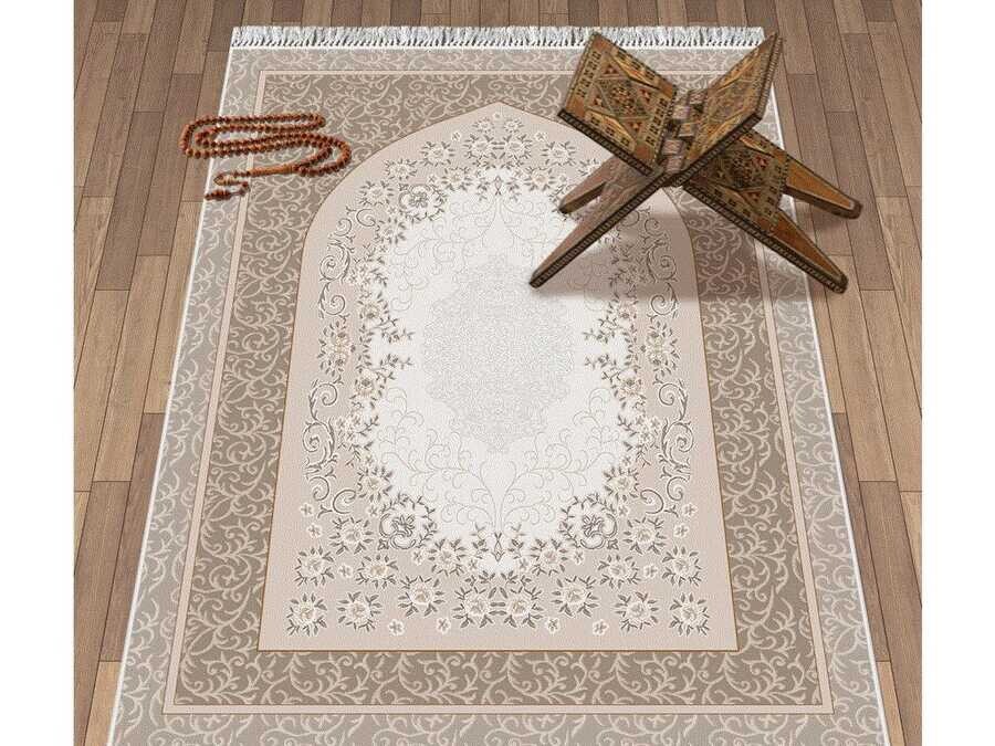 Bervaze Mix Velvet Prayer Rug Brown - Thumbnail