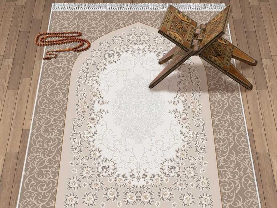 Bervaze Simple Velvet Prayer Rug Brown - Thumbnail