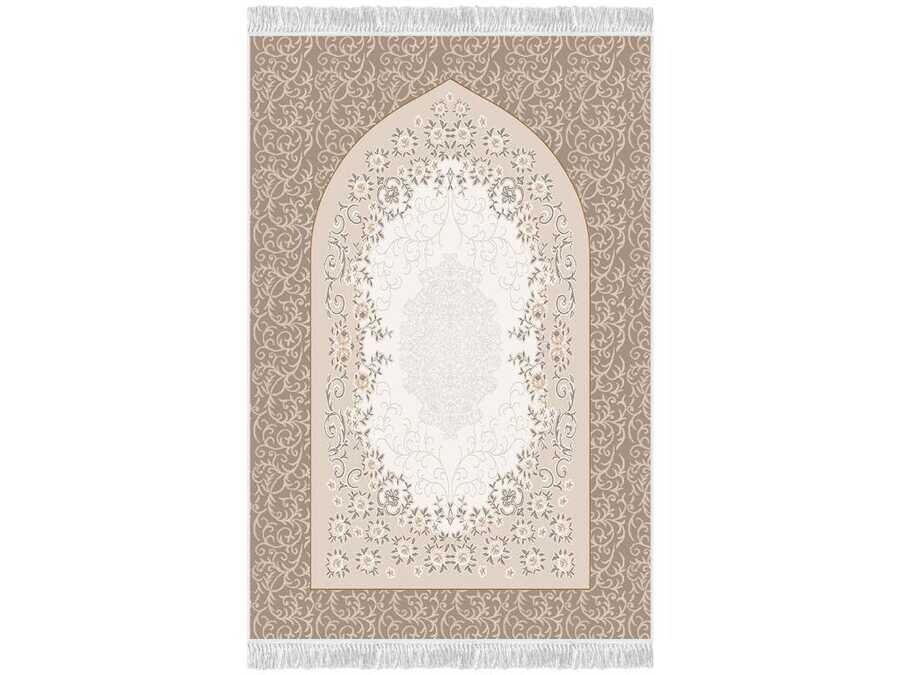 Bervaze Simple Velvet Prayer Rug Brown - Thumbnail