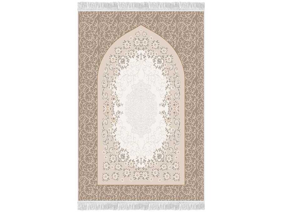 Bervaze Simple Velvet Prayer Rug Brown - Thumbnail