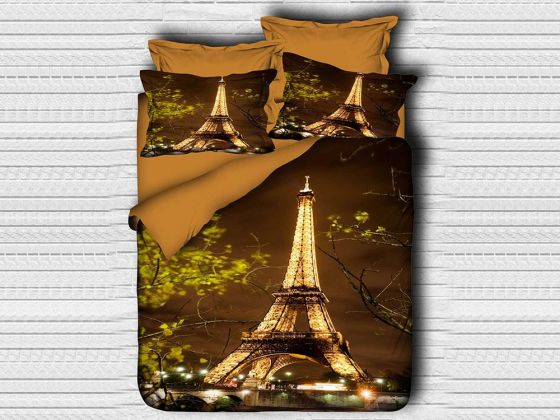 Digital Printed 3d Double Duvet Cover Set Eiffel Brown