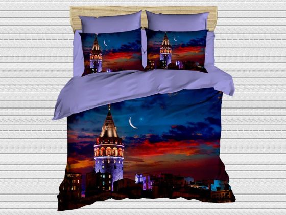 Digital Printed 3d Double Duvet Cover Set Galata Kulesi