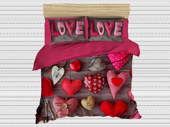 Digital Printed 3d Double Duvet Cover Set Hearts