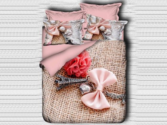 Digital Printed 3d Double Duvet Cover Set Pink Bow Tie 