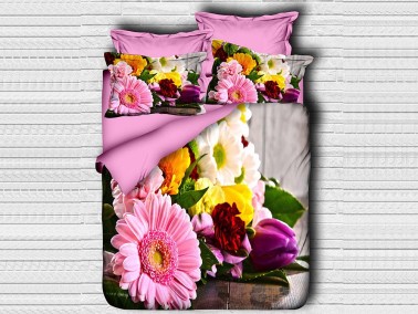 Best Class - Best Class Digital Printed 3d Double Duvet Cover Set Pink Daisy Best Class - Best Class Digital Printed 3d Double Duvet Cover Set Pink Daisy