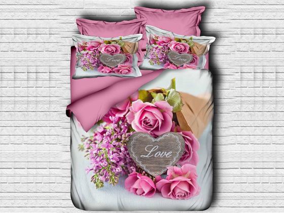 Digital Printed 3d Double Duvet Cover Set Pink Love