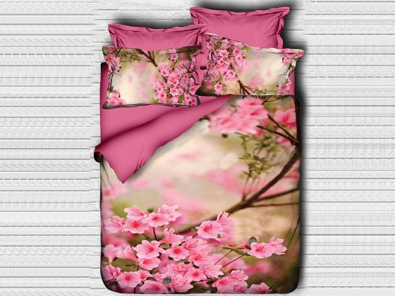 Digital Printed 3d Double Duvet Cover Set Pink Parterre