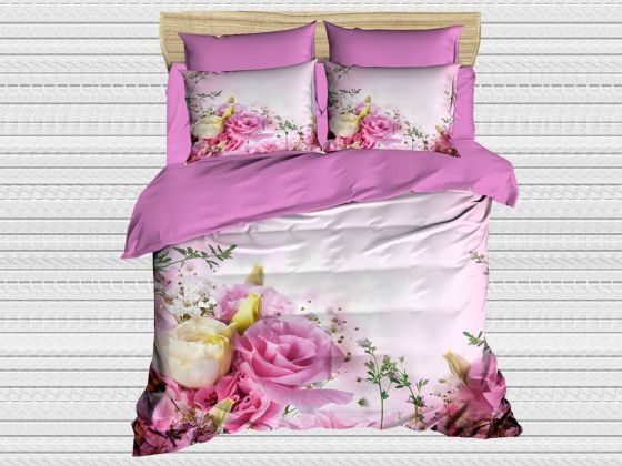 Digital Printed 3d Double Duvet Cover Set Pink Posy