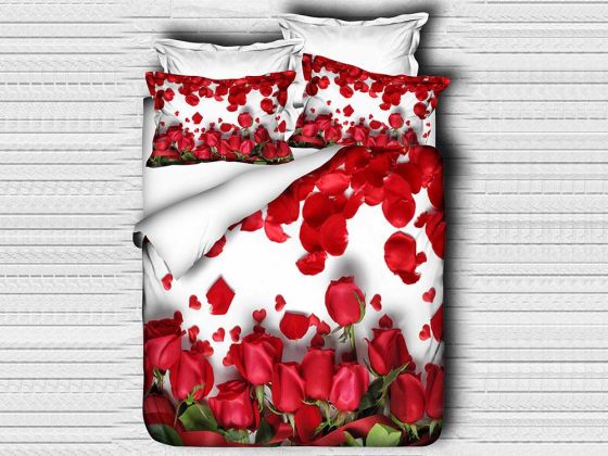 Digital Printed 3d Double Duvet Cover Set Rose Rain