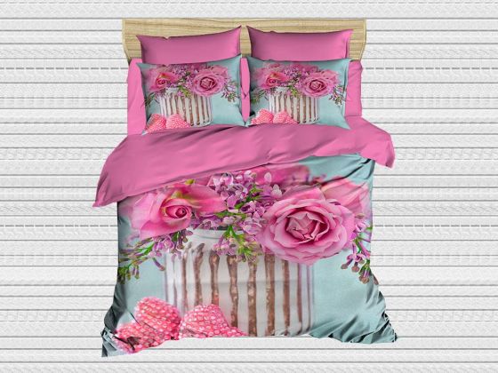 Digital Printed 3d Double Duvet Cover Set Rosy