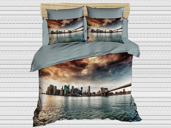 Digital Printed 3d Double Duvet Cover Set Town