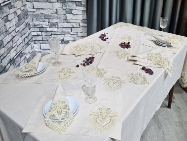 Beta Dinner Set 34 pcs, Tablecloth, Placemat, Napkins, Home Party Accessories Cappucino - Thumbnail